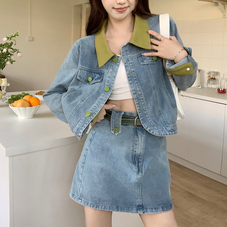 ポロ襟デニムセットアップ♡大人可愛い着こなし S1909