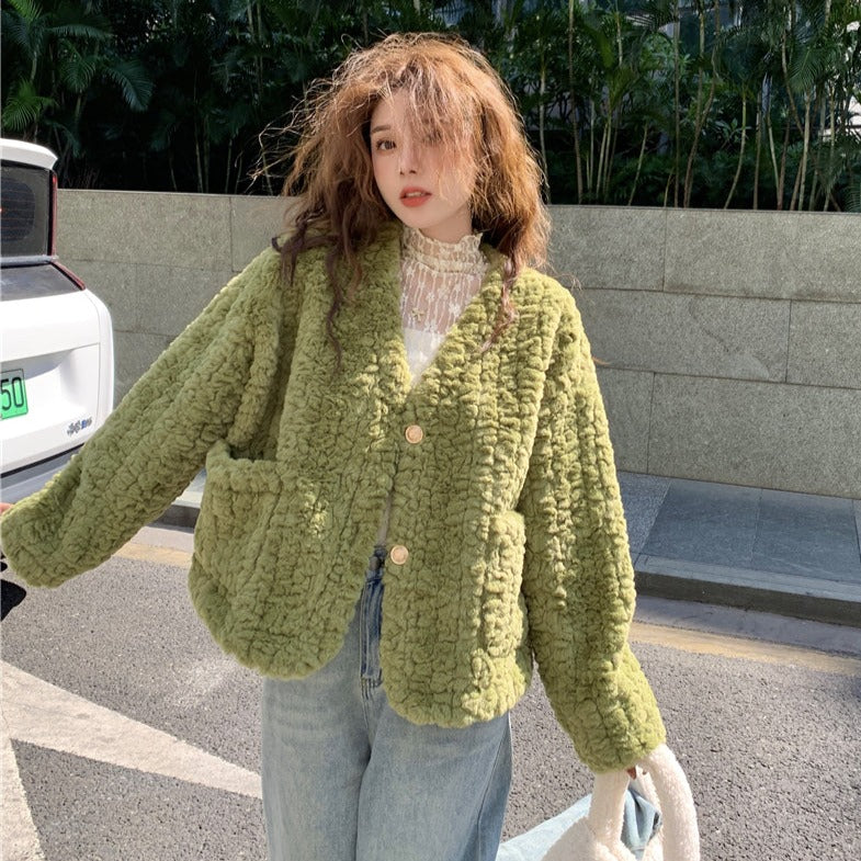 Vネックボアジャケット♡大人可愛いゆったりコート S1103