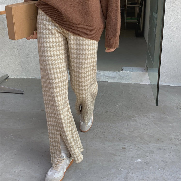 千鳥柄ニットパンツ セミワイドで美脚効果◎ S1978