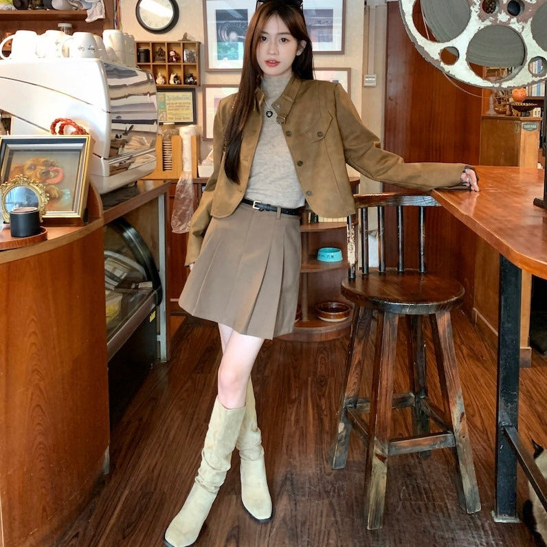 レトロなフェイクレザージャケットセットアップ【単品販売】 S1283