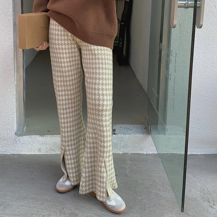 千鳥柄ニットパンツ セミワイドで美脚効果◎ S1978