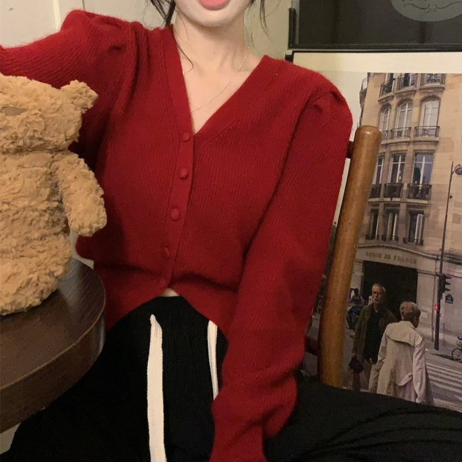 パフスリーブのショートカーディガン♡ふんわり袖が可愛い S1936
