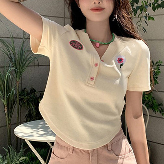 ポイント刺繍のショートTシャツ♡ S1675