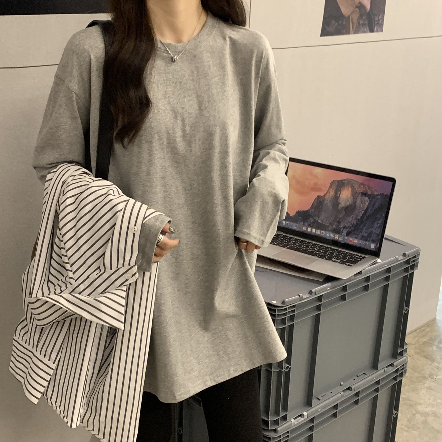 シンプルベーシックTシャツ 長袖プルオーバー S1958