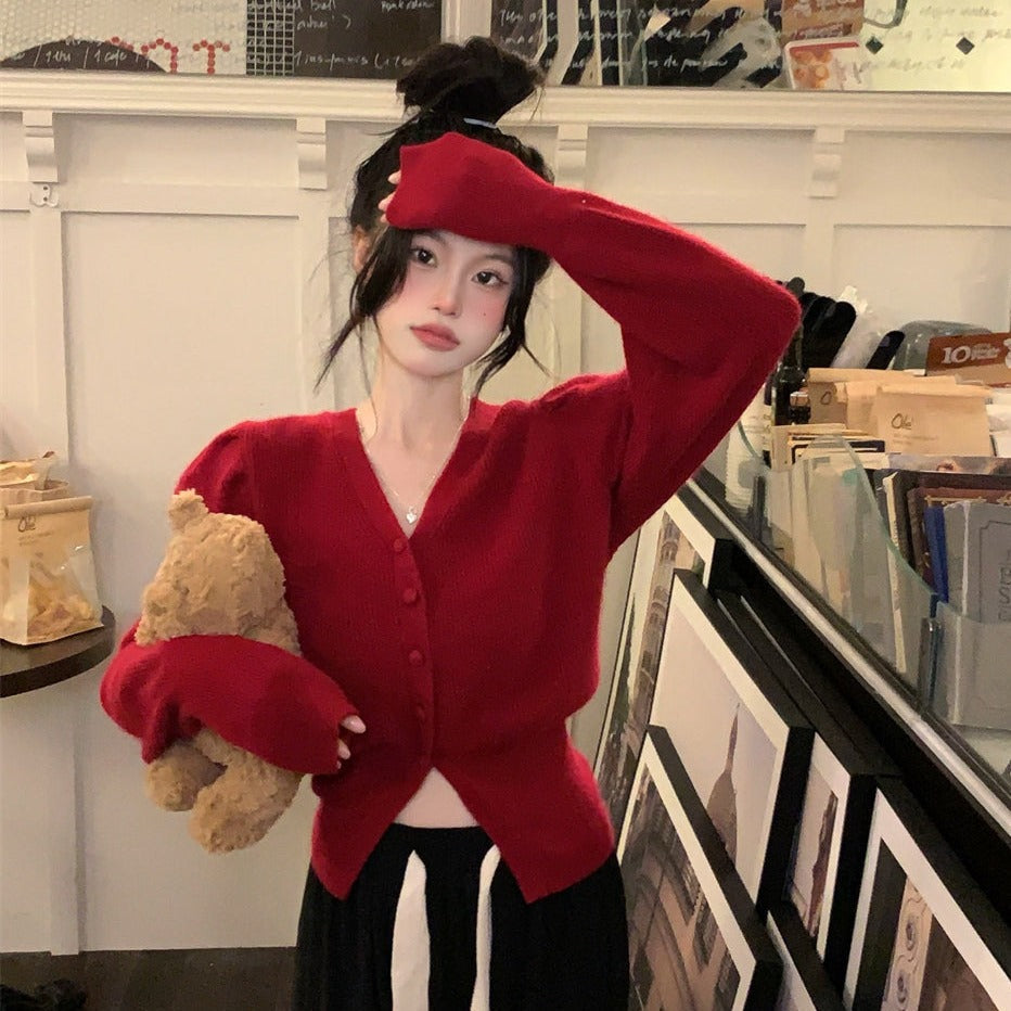 パフスリーブのショートカーディガン♡ふんわり袖が可愛い S1936
