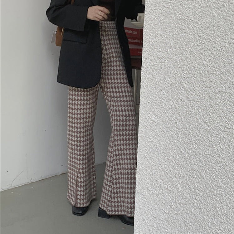 千鳥柄ニットパンツ セミワイドで美脚効果◎ S1978