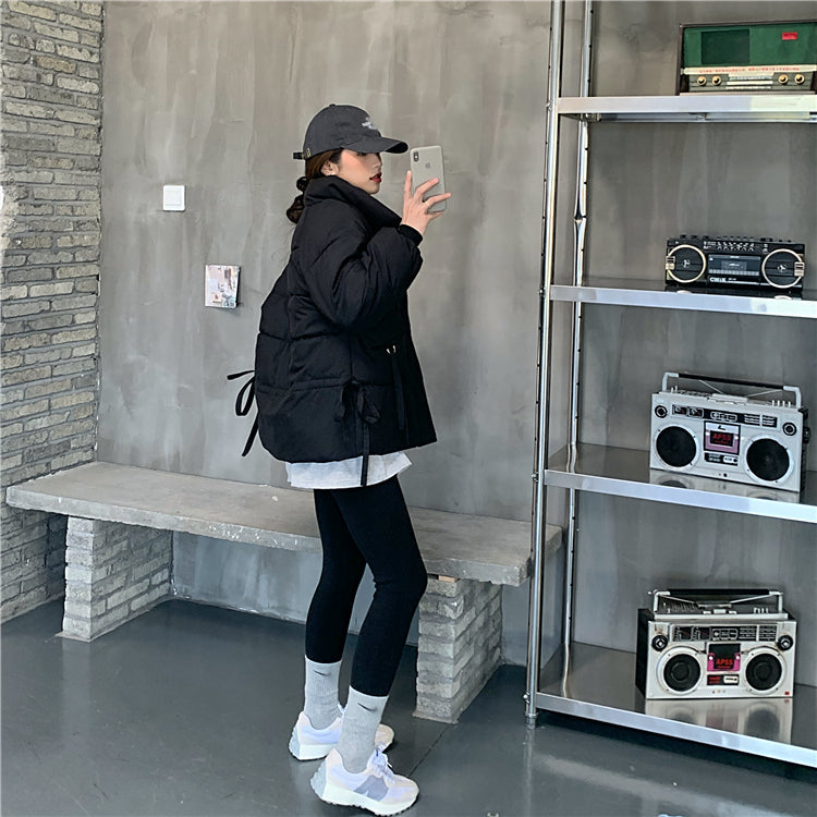 リボン付きスタンドカラー中綿ジャケット S1053