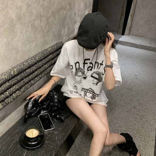オーバープリントTシャツ ワンサイズ カジュアル可愛い S1357