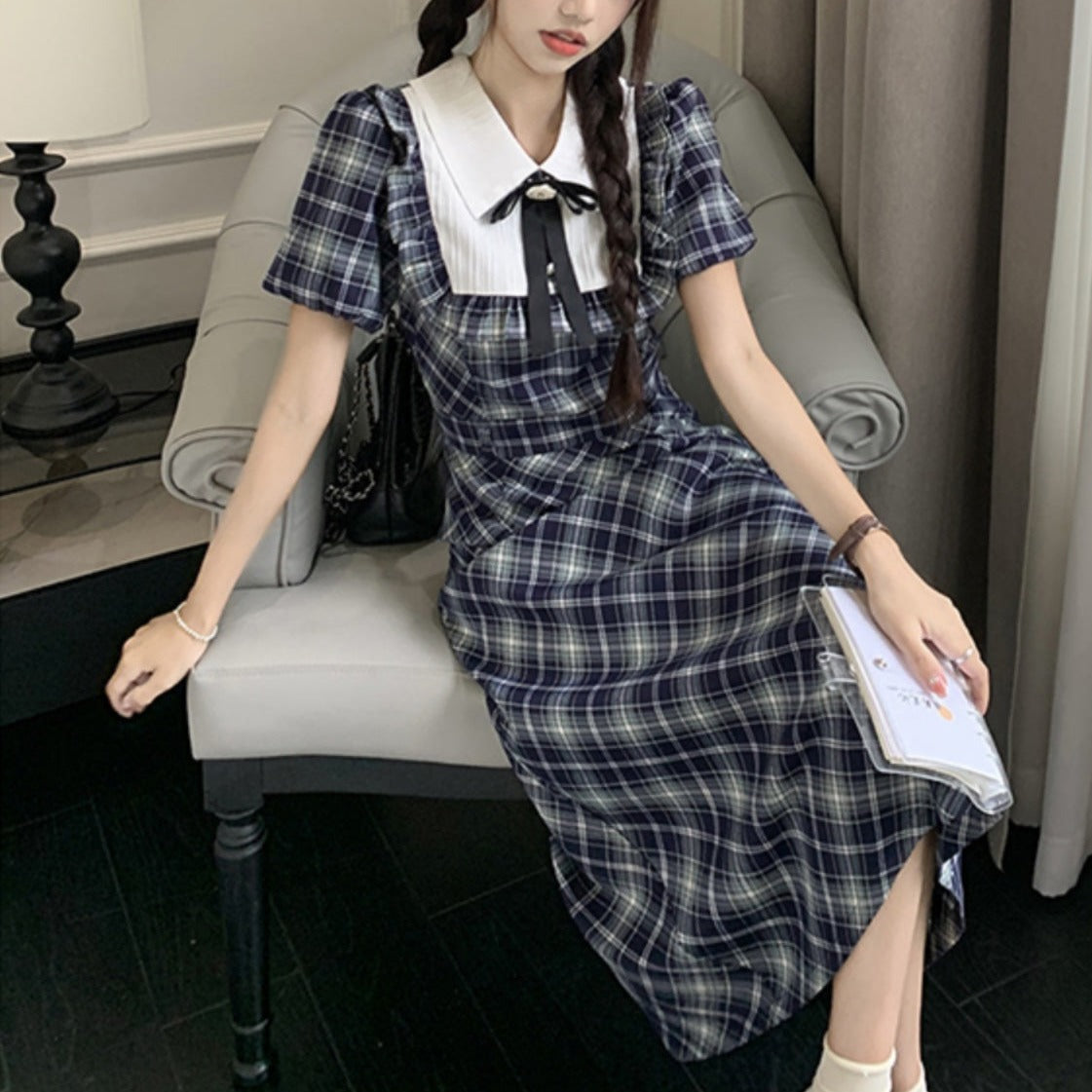 半袖チェックワンピース 2タイプで大人可愛い♡ S1318