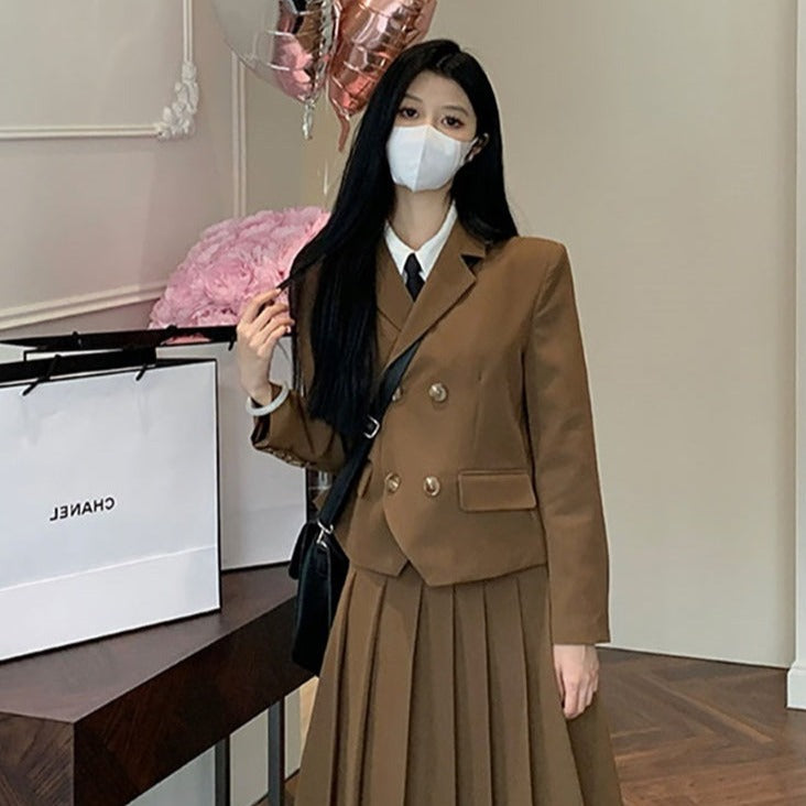 ロングプリーツスカートセット スクール風ジャケットコーデ S1945