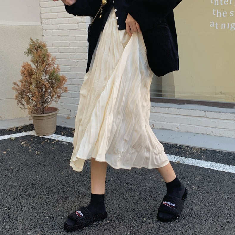 レトロなフレアロングスカート♡ランダムプリーツ S1960