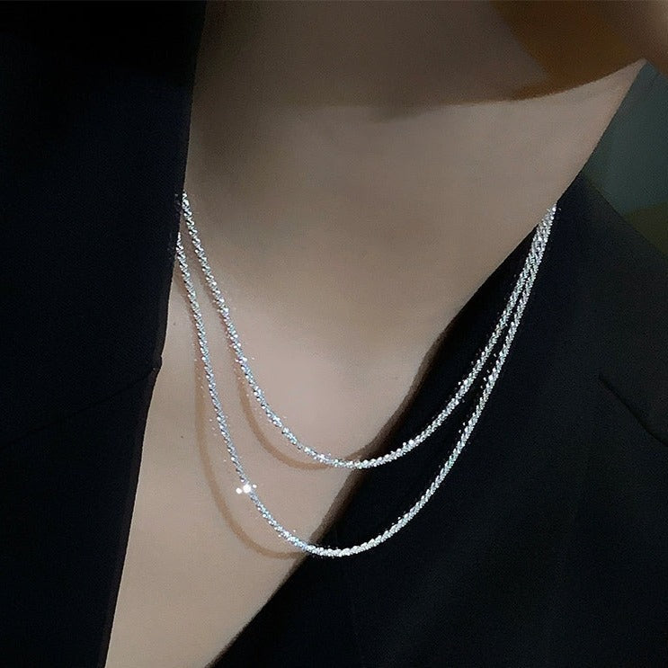 キラキラシルバー925ネックレス 2連チェーンの煌めき S1397