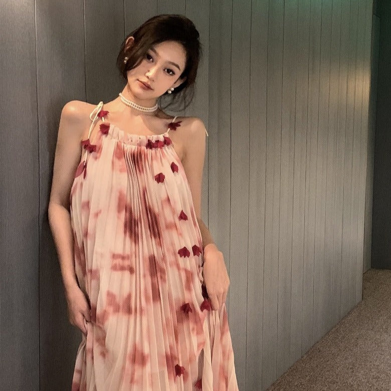 ストラップ柄キャミワンピース♪夏のリゾートにぴったり S1562