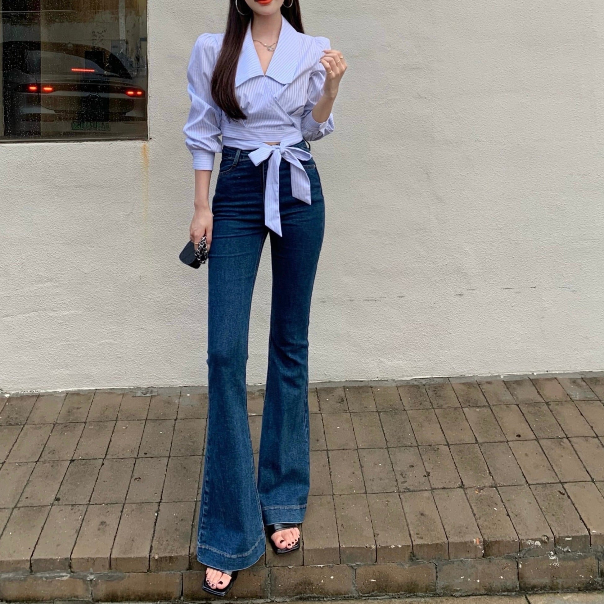 レトロなフレアデニムパンツ♡脚長効果で大人可愛い S1967