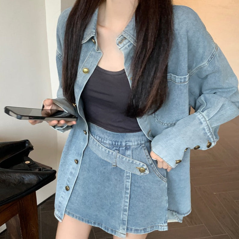 アシメデニムのクロップドセットアップ♡ S1204