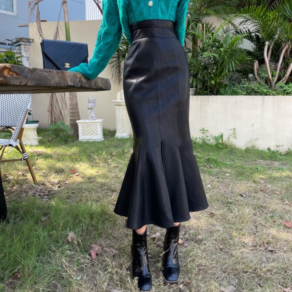 フェイクレザー大人可愛いマーメイドロングスカート S2024