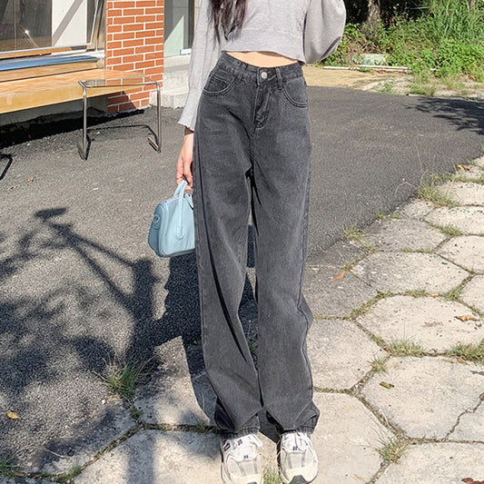 ハイウエストブラックデニムパンツ シンプルで大人可愛い S2547