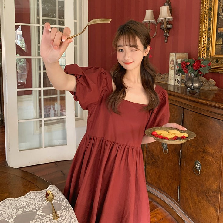 スクエアネックパフスリミニワンピース レディース ワンサイズ S1549