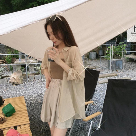 シースルーシャツ×キャミセット◎透け感が可愛い S2334