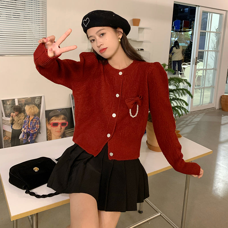 リボンあしらったカーディガン ふんわりパフスリーブ♡ S2509