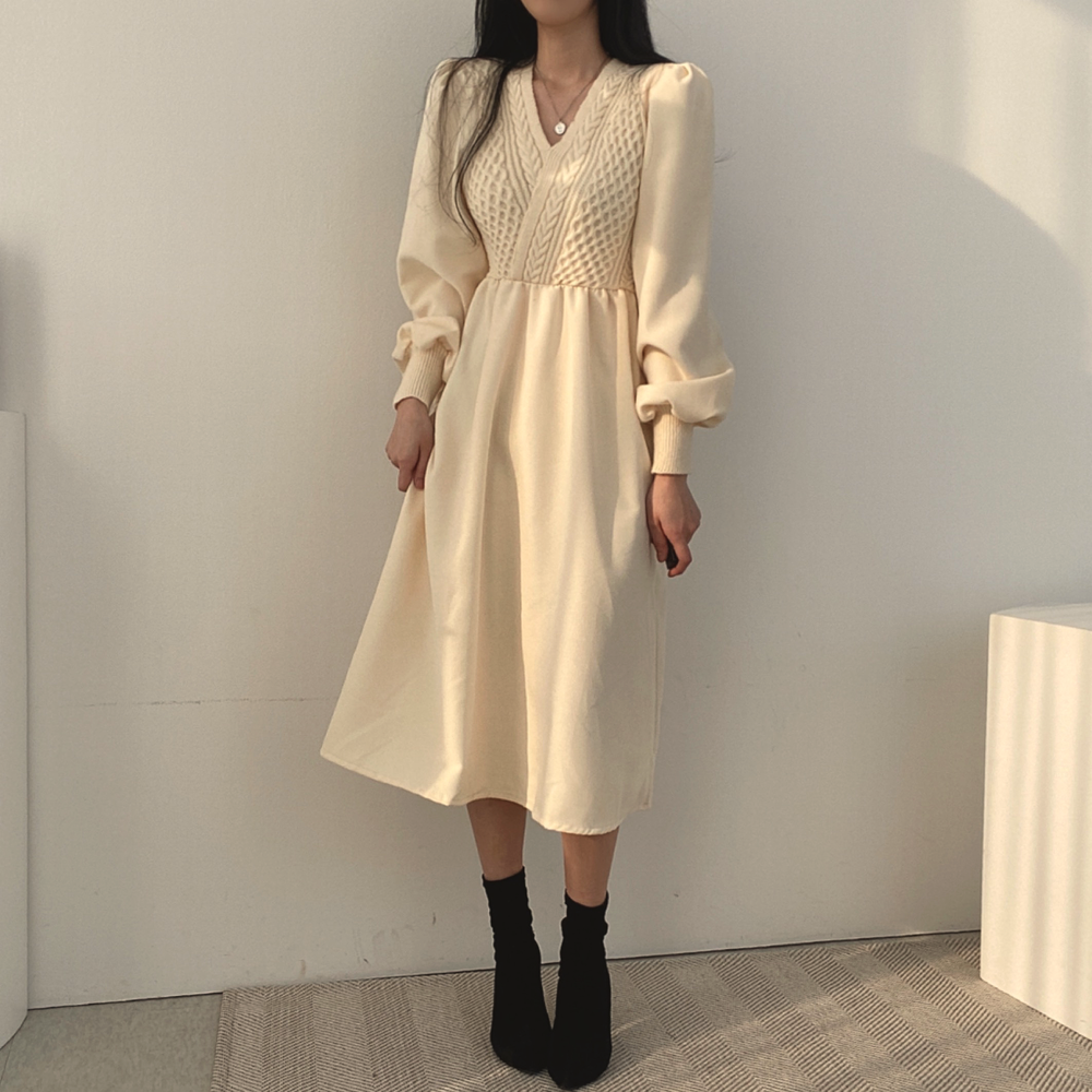 カシュクール風ニットワンピース♡もこもこケーブル編み S1135
