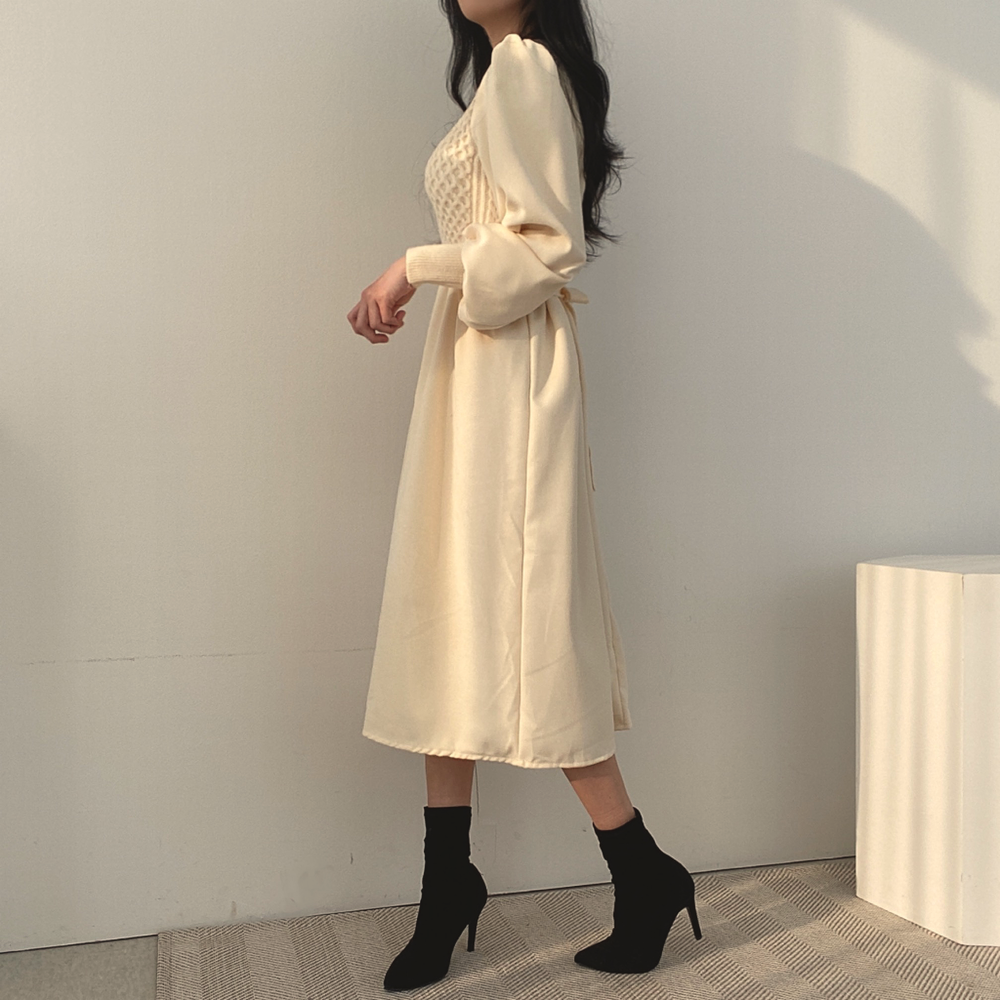 カシュクール風ニットワンピース♡もこもこケーブル編み S1135