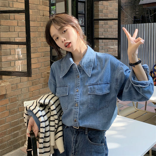 ベーシックデニムシャツ♡シンプルで着回し自由な一枚 S2451
