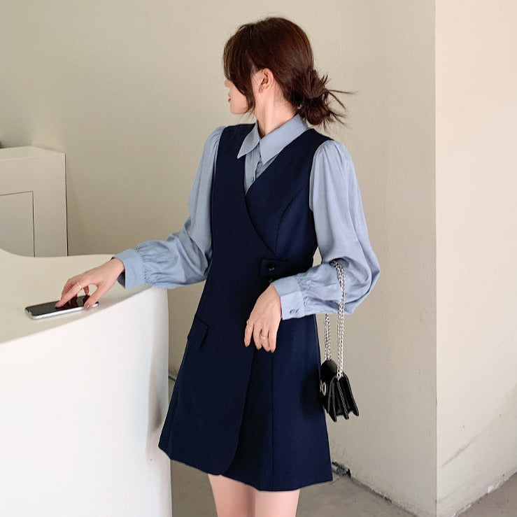 シンプルシャツ×Vネックワンピ セットアップ S1795