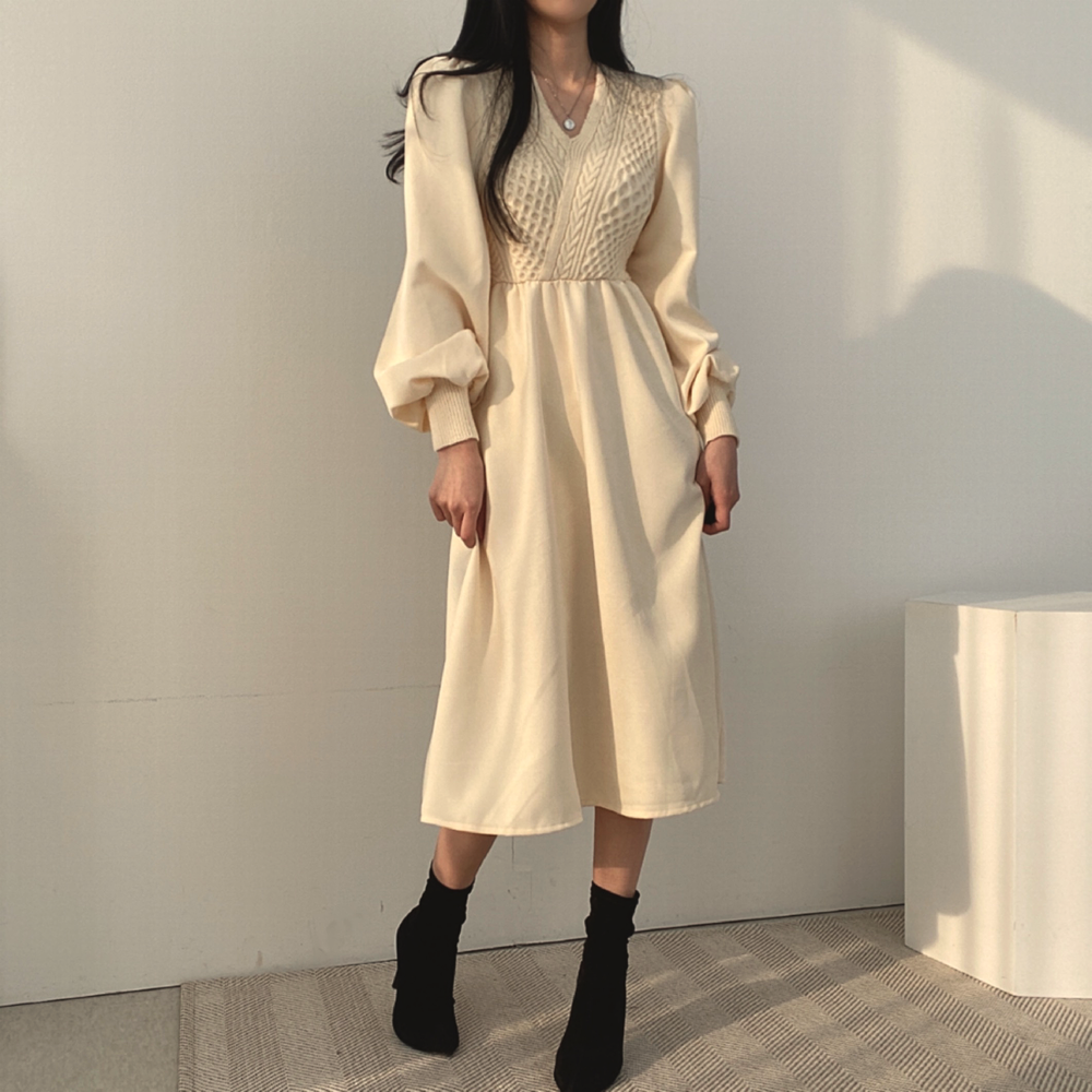 カシュクール風ニットワンピース♡もこもこケーブル編み S1135