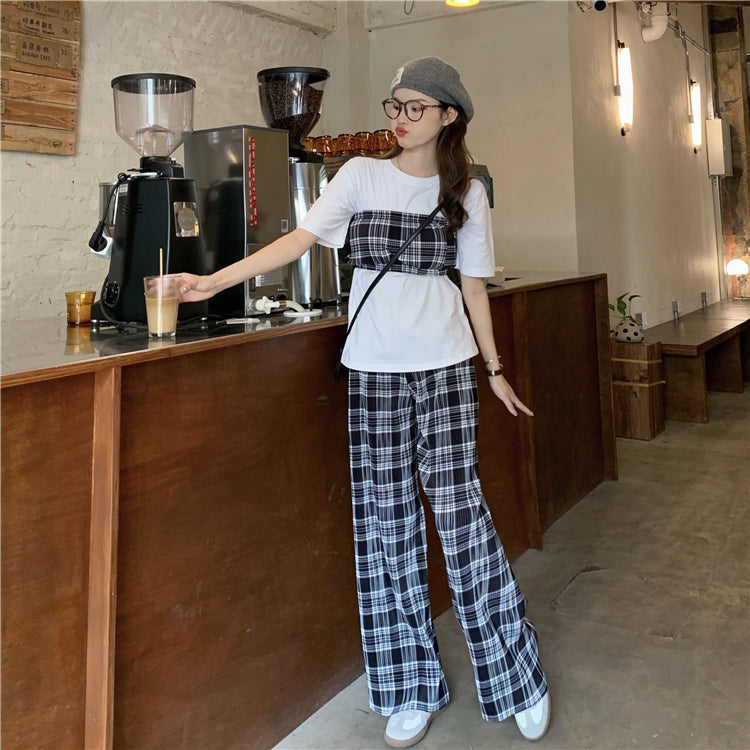 チェックワイドパンツセットで大人可愛いコーデ S1845
