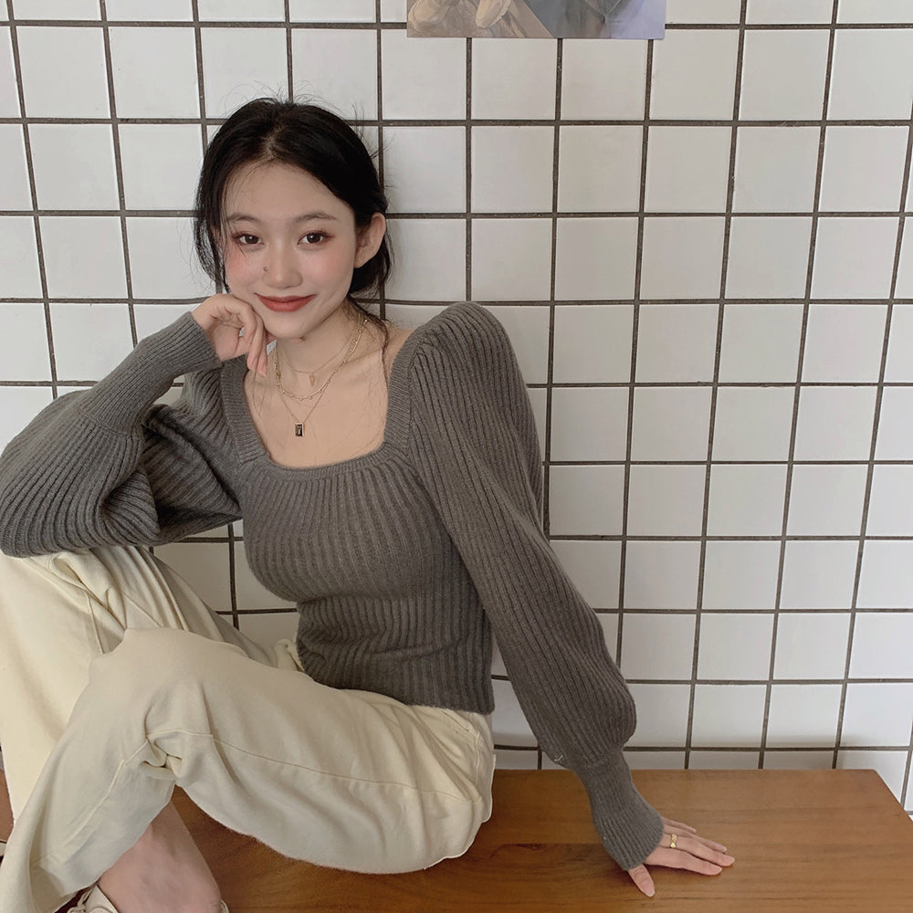 大人可愛いボリュームスリーブニット♡スクエアネックで抜け感 S1308