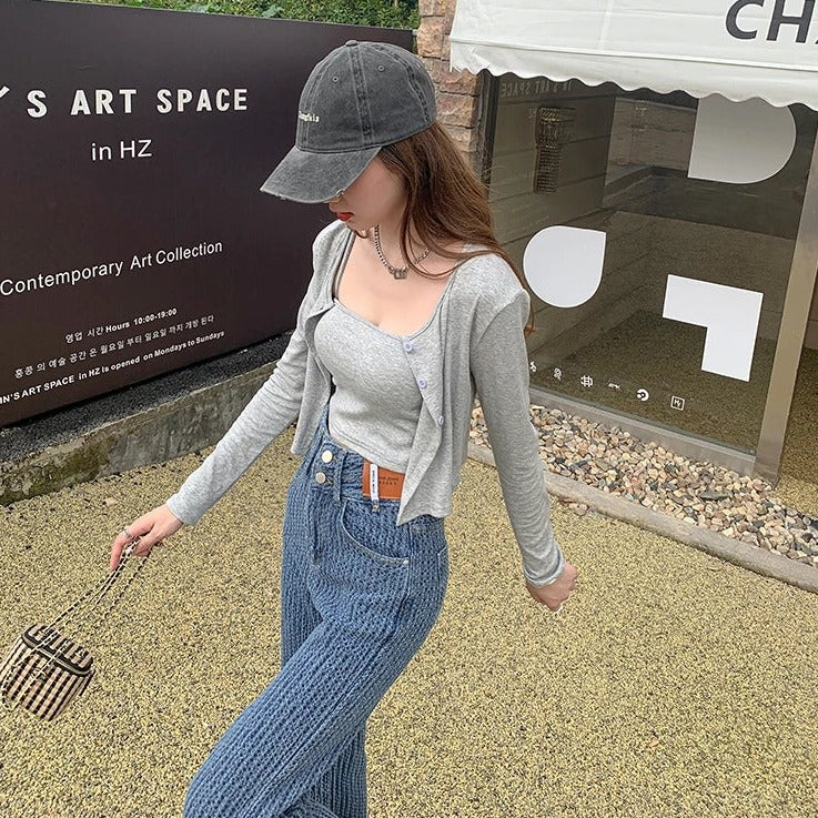 ルーズハイウエストデニムパンツ♡ゆるかわデザイン S2025