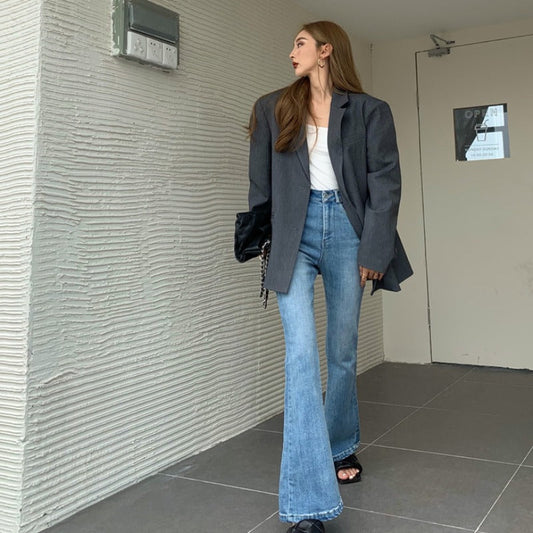 ハイウエストフレアデニムパンツ 脚長効果で大人カジュアル♡ S2498