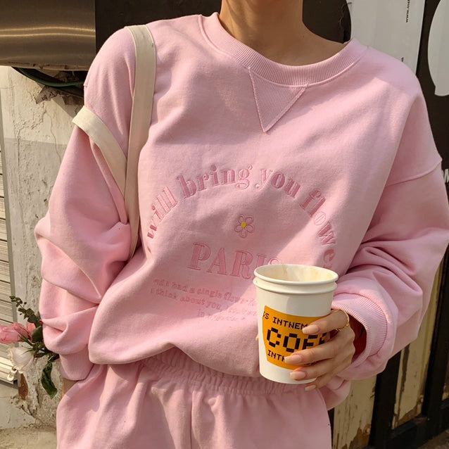 刺繍が可愛いオーバーサイズカットソーセットアップ S2175