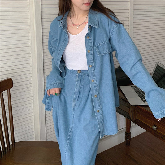 春デニムセットアップ♡シャツジャケットとスカートの可愛いコーデ S2382