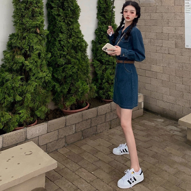 デニムパフスリーブワンピース♡すっきり襟で大人可愛い S2387