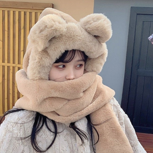 マフラー付きクマ耳ハット♡モコモコで可愛い S1031