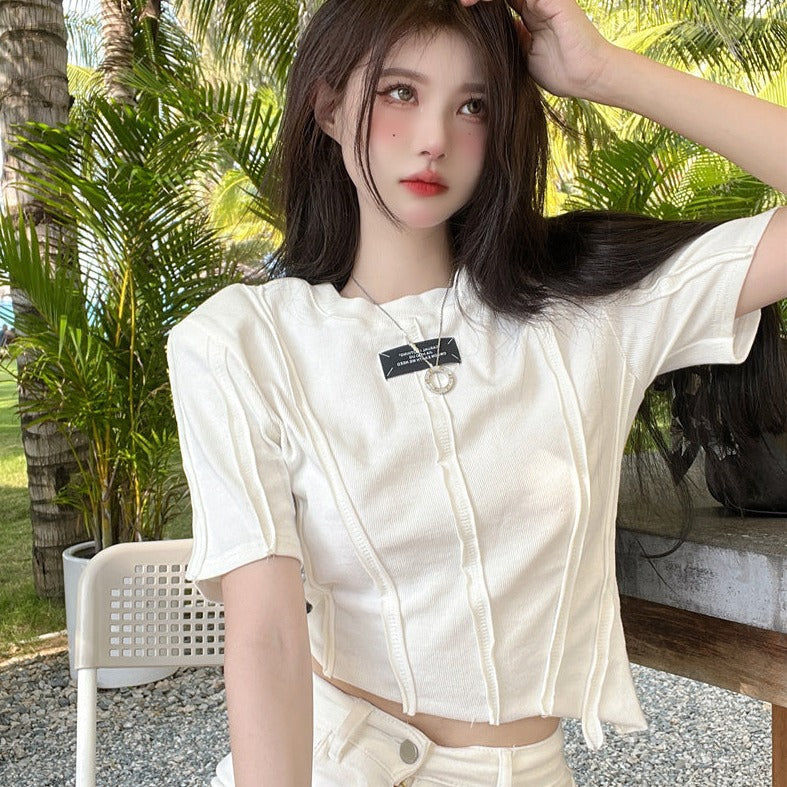 アシメカットTシャツ サイドスリットでトレンド感アップ S1629