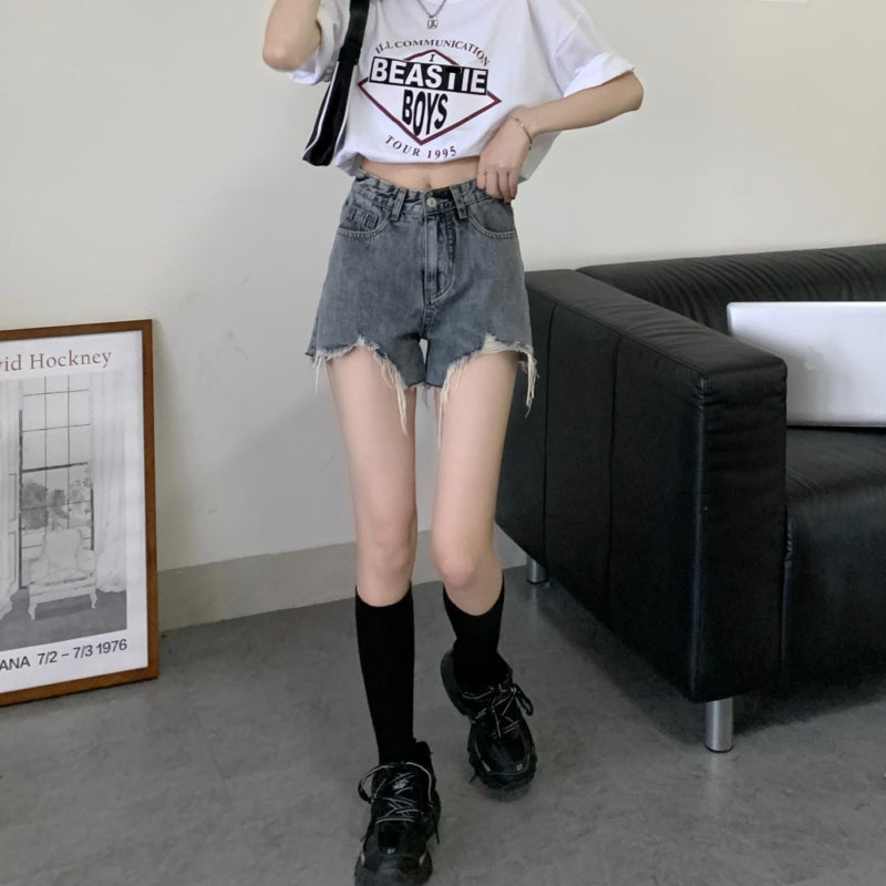 ダメージデニムショートパンツ 抜け感デザイン S1814