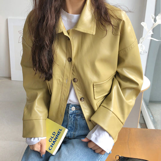 秋フェイクレザージャケット♡オーバーシルエットで大人可愛い S1303