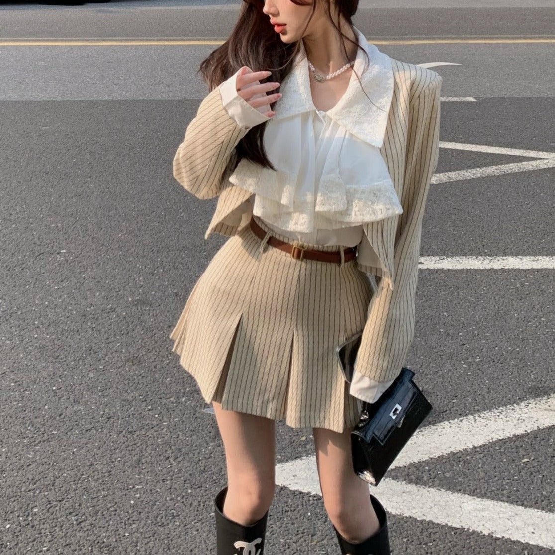 ストライプのジャケットセットアップ♡大人可愛いコーデに S2133