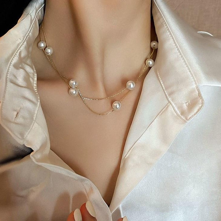 ゴールド×パール ダブルネックレス 上品で華やか S2535
