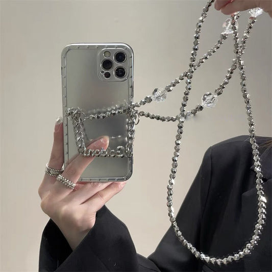 シルバーメタリックiPhoneショルダーケース♡シンプルで被らないデザイン S2242