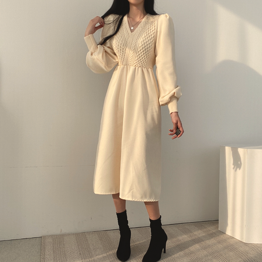 カシュクール風ニットワンピース♡もこもこケーブル編み S1135