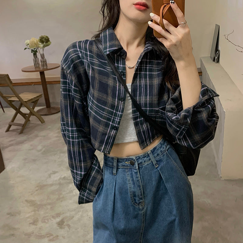 クロップドチェックシャツ♡季節の変わり目にぴったり S2328
