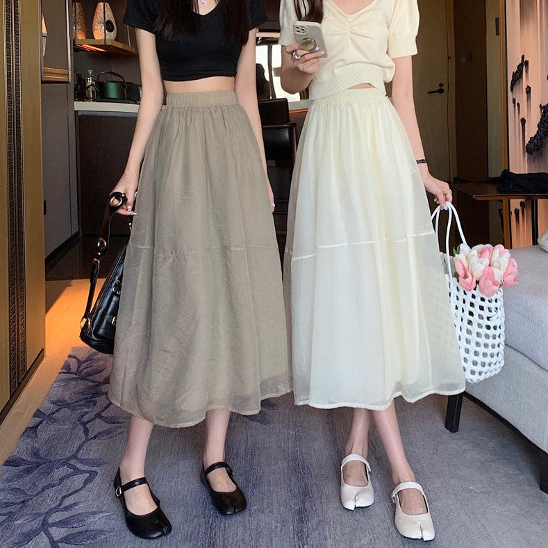 シースルーAラインスカート ふんわりフレアで大人可愛い S2332