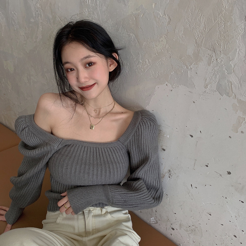 大人可愛いボリュームスリーブニット♡スクエアネックで抜け感 S1308