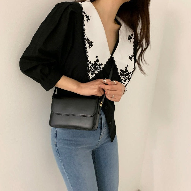 花刺繍フリル襟ブラウス S1438
