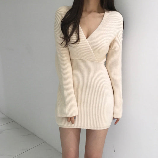 Vネックタイトニットミニワンピース♡大人可愛いラインで差をつける S1233