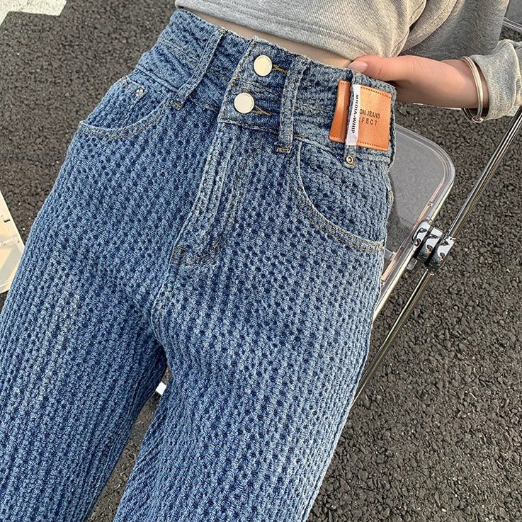 ルーズハイウエストデニムパンツ♡ゆるかわデザイン S2025